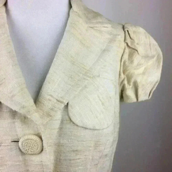 Trina Turk Blazer Size 4 Cream 100% silk slub puff - Picture 6 of 9